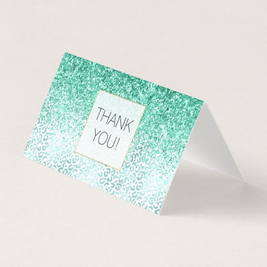 Mint Glitter Glam Leopard Print Dank u Kaart (Voorkant)