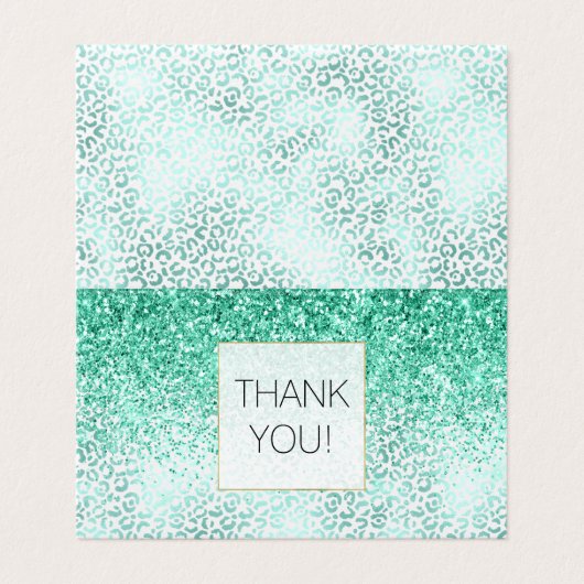 Mint Glitter Glam Leopard Print Dank u Kaart (Buitenkant ongevouwen)