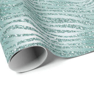 Mint Glitter Glitzy Sparkle Zebra Print Cadeaupapier