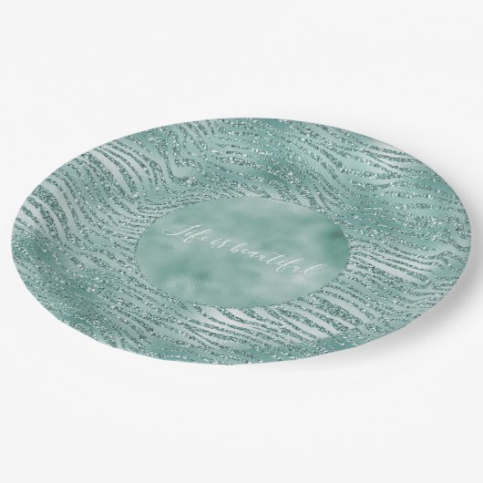 Mint Glitter Glitzy Sparkle Zebra Print Papieren Bordje (Gekanteld)