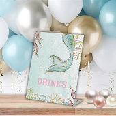 Mint Glitter Mermaid tail under the sea Drinks Reclamebord Met Voetstuk