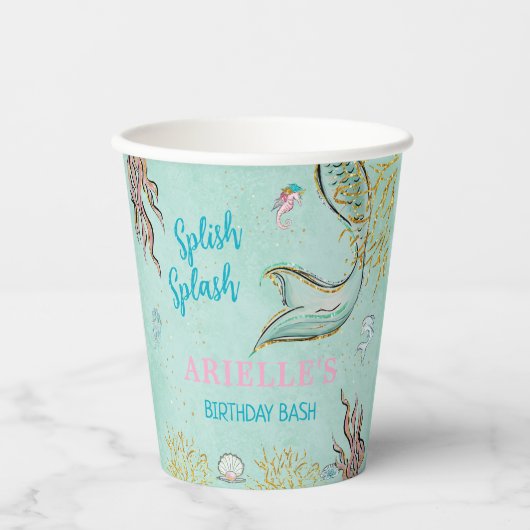 Mint Glitter Mermaid tail under the sea Papieren Bekers (Voorkant)