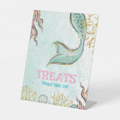 Mint Glitter Mermaid tail under the sea Treats Reclamebord Met Voetstuk (Voorkant)