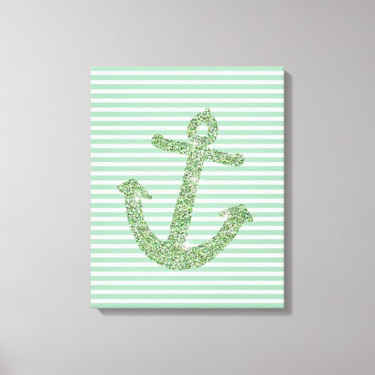 Mint Glitter Nautisch Anker Canvas Afdruk (Voorkant)