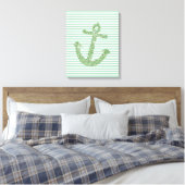 Mint Glitter Nautisch Anker Canvas Afdruk (Insitu (Slaapkamer))