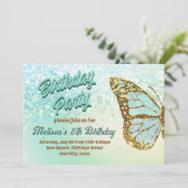 Mint glitter vlinder Verjaardag Uitnodiging (Staand voorkant)
