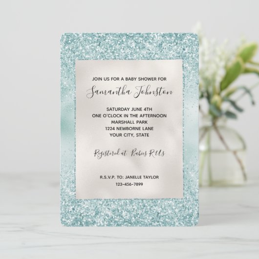 Mint Glitzy Sparkle Glitter Kaart (Staand voorkant)