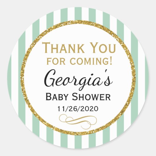 Mint Gold Baby shower - Hartelijk dank voor uw voo Ronde Sticker (Voorkant)