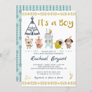 Mint Gold Boho Dieren Het is een Baby shower van e Kaart