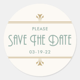 Mint Gold en Ivory Art Deco  Ronde Sticker