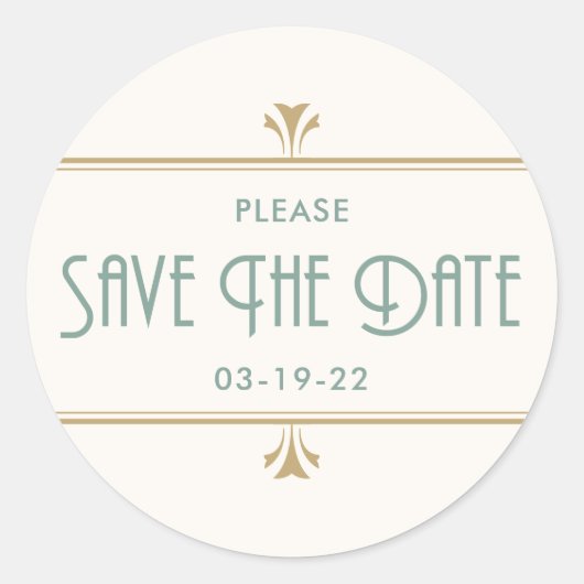 Mint Gold en Ivory Art Deco  Ronde Sticker (Voorkant)