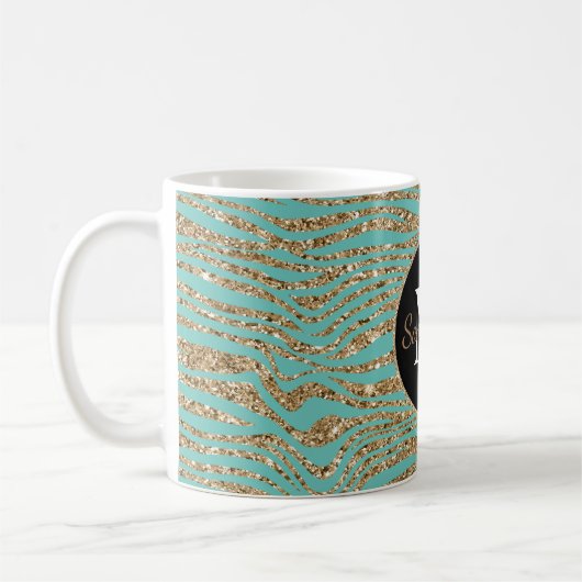 Mint Gold Faux Glitter Zebra Print Koffiemok (Links)