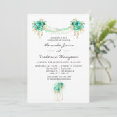 Mint & Gold Floral String Lights Rehearsal Dinner Kaart (Staand voorkant)