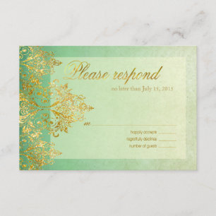 Mint & Gold Gatsby Glitter Flourish RSVP Kaartje