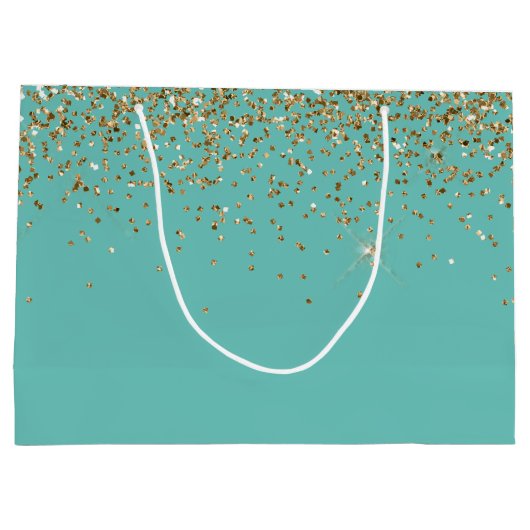 Mint Gold Glam Glitter Bruiloft Groot Cadeauzakje (Achterkant)