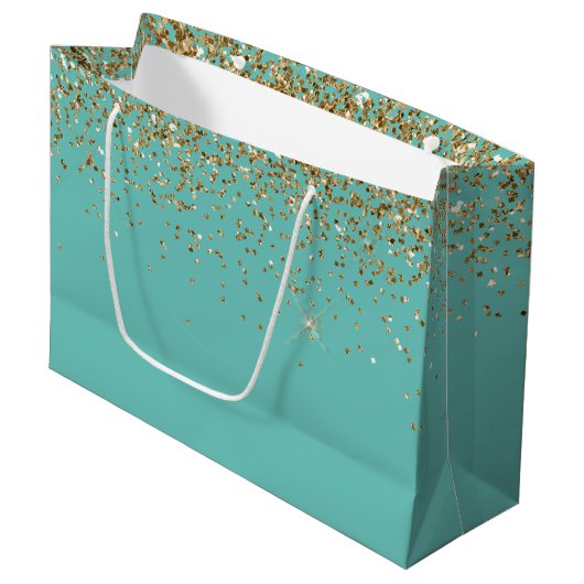 Mint Gold Glam Glitter Bruiloft Groot Cadeauzakje (Voorkant Gekanteld)