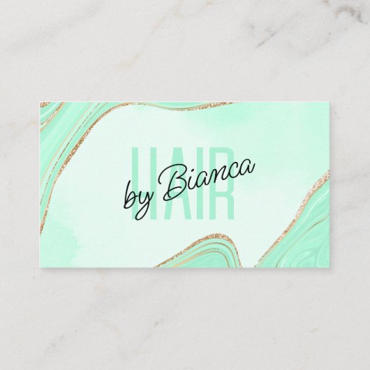 Mint Gold Glitter Agate Haarstylist Salon Visitekaartje (Achterkant)
