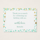 Mint Gold Glitter Confetti Verjaardag Bedankt Visitekaartje (Achterkant)
