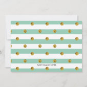 Mint, Gold Glitter First Birthday Photo Invitation Kaart (Achterkant)