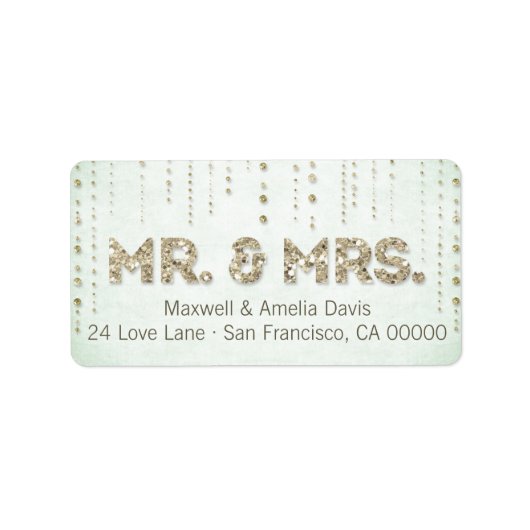 Mint & Gold Glitter Look Mr & Mrs Labels (Voorkant)