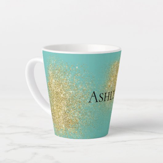 Mint Gold Glitzy Glitter Latte Mok (Linkerhoek)