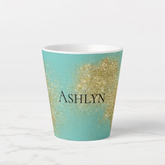 Mint Gold Glitzy Glitter Latte Mok (Voorkant)