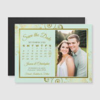 Mint & Gold Kalender & Foto Save the Date Magneet