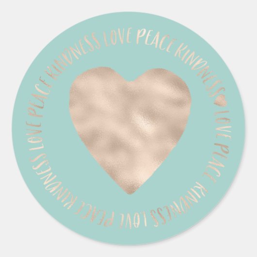 Mint Gold Liefde Vrede Vriendelijkheid Hart Ronde Sticker (Voorkant)