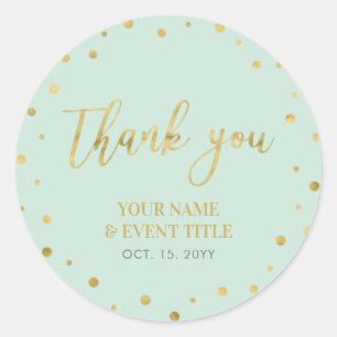 Mint & Gold   Modern Birthday Favor Dank u Ronde Sticker