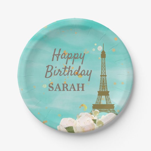 Mint Gold Paris Eiffel Tower Sweet 16 Birthday Papieren Bordje (Voorkant)