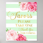 Mint Gold Pink Waterverf Floral Favors Sign Poster (Voorkant)