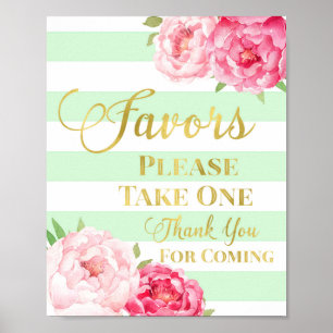 Mint Gold Pink Waterverf Floral Favors Sign Poster