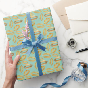 Mint Gold Sparkle Glitz Lips Kusses Cadeaupapier