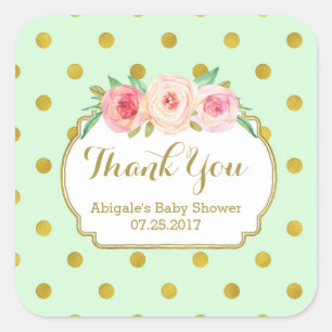 Mint Gold Stippen Bloemen Baby shower Favor Tags