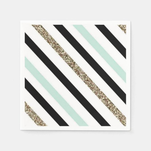 Mint Gold Striped Napkin Servet (Voorkant)