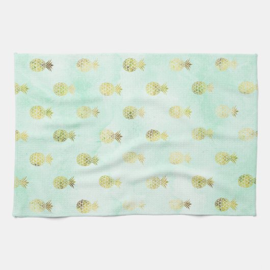 Mint Gold Tropical Pineapple Theedoek (Horizontaal)