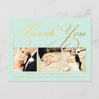 Mint Gold Wedding Bedankt Script Foto Briefkaart