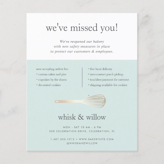 Mint & Gold Whisk Bakery Business ReOpening Flyer (Voorkant)