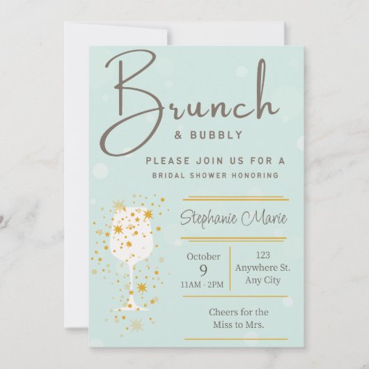 Mint Golden Bubbles et Brunch Shower Invitation (Devant)