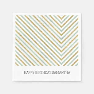 Mint goud en wit chic chevron gepersonaliseerd servet