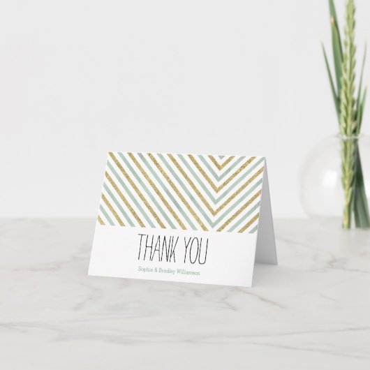 Mint Goud en Witte Chic Chevron Dank u Bedankkaart (Voorkant)