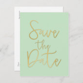 Mint & Goud SAVE THE DATE Moderne Script Postkaart Aankondigingskaart (Voorkant / Achterkant)