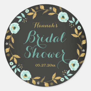 Mint Gouden Bloem Krijtbord Bruiloft Sticker