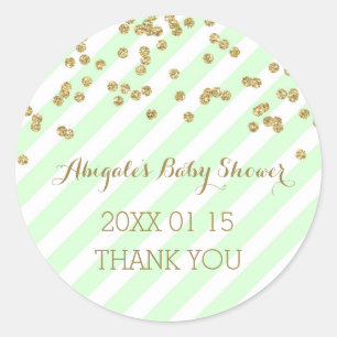 Mint gouden strepen Baby shower gunst Sticker