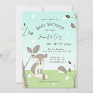 Mint Gray Heart Woodland Baby shower Kaart