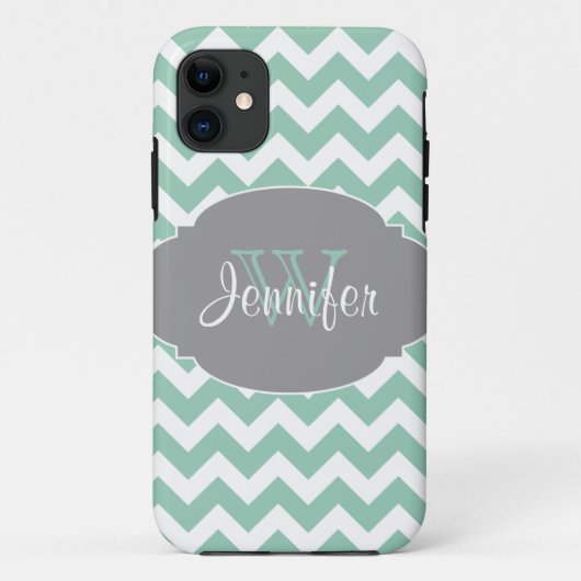 Mint & Gray Trendy Pattern monogram iPhone 5 Case-Mate iPhone Case (Achterkant)