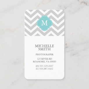 Mint & Gray Zigzags Patroonmonogram Visitekaartje