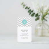 Mint & Gray Zigzags Patroonmonogram Visitekaartje (Staand voorkant)
