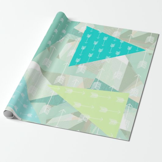 Mint Green Abstract Retro Triangle Arrow Cadeaupapier (Uitgerold)
