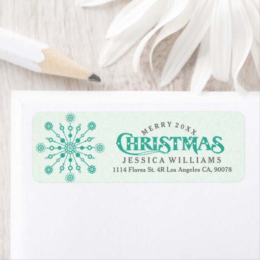 Mint Green Abstracte kerstsnowflake Etiket (Insitu)